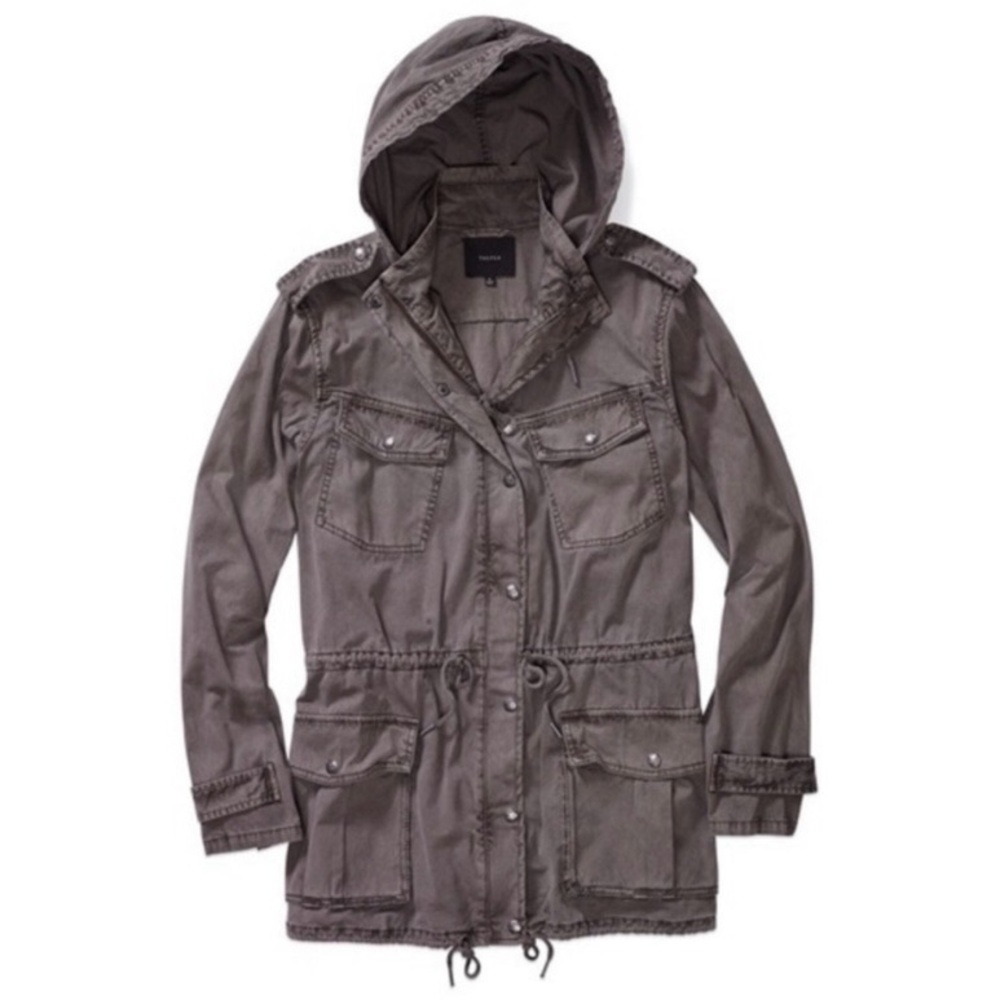 ARITZIA TALULA Trooper Hooded Cargo Utility‎ Field Jacket Size XXS Gray Cotton